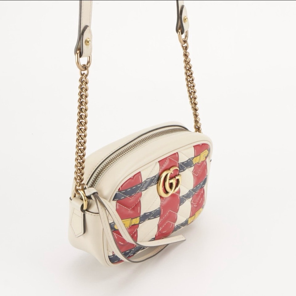 GUCCI Trompe L'Oeil Print GG Marmont Chain Shoulder Bag in Matelassé Leather - Picture 2 of 8